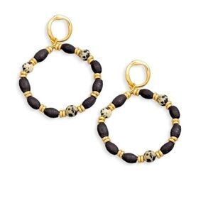 Boho Wood & Natural Stone Beads Earrings black gold NWT